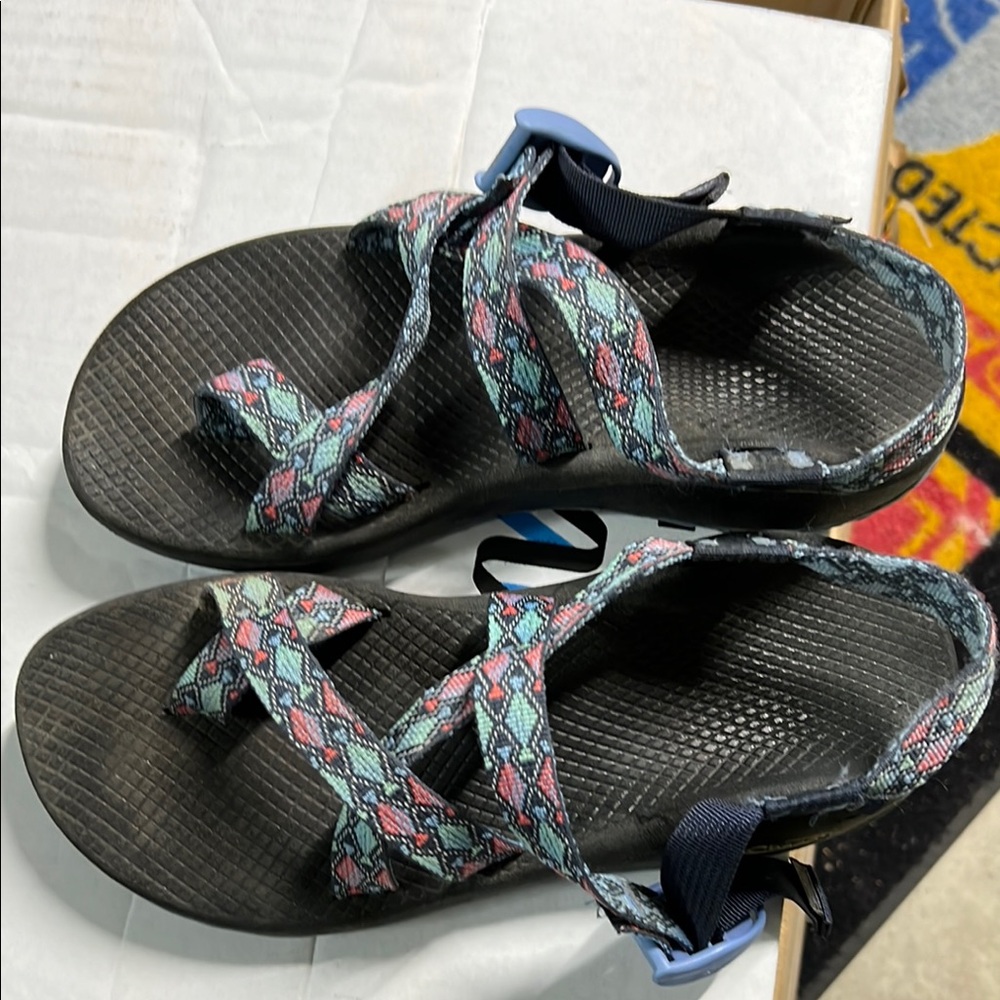 Chaco Black and Blue Sport Sandals with Adjustable Straps